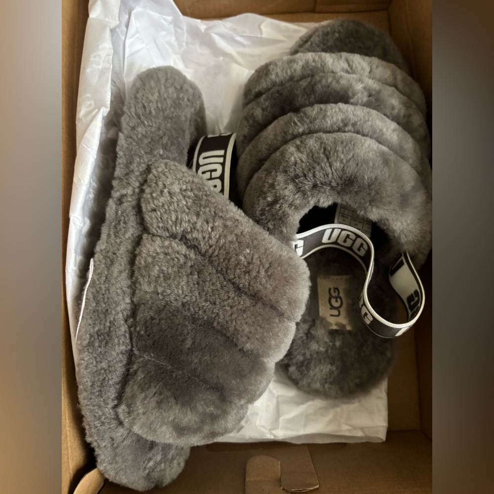 UGG Charcoal Fluffy Slippers